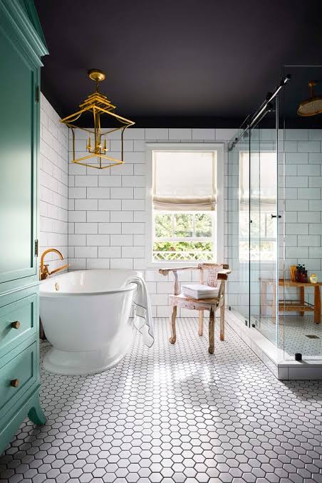 Custom bathroom walk-in tile shower and vanity